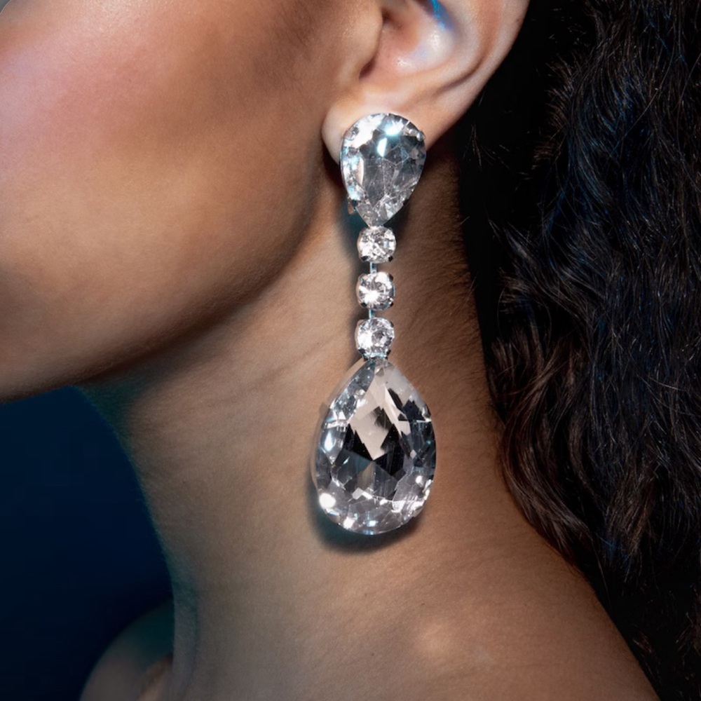 Sparkling Crystal Faux Diamond Teardrop Earrings Statement Earrings